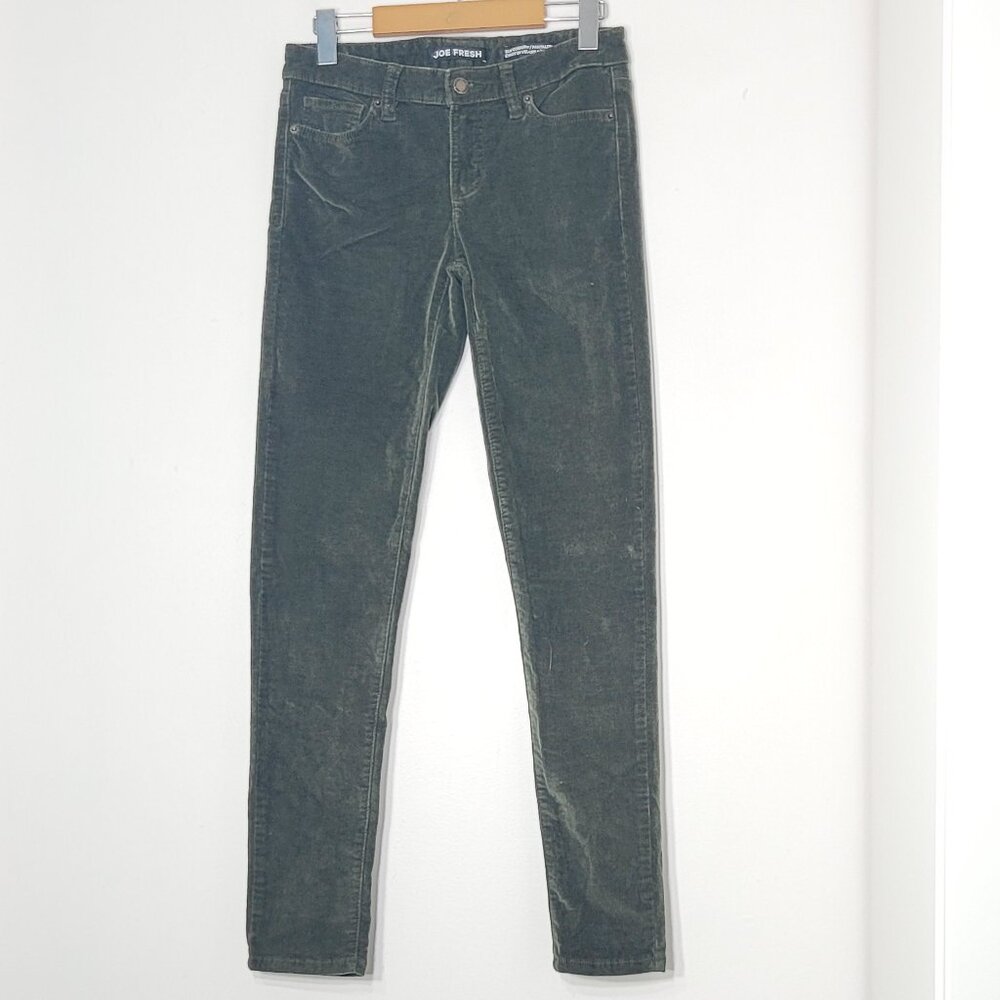 Joe Fresh Green Cotton Blend Mid Rise Slim Corduroy Straight Leg Jean Size 25